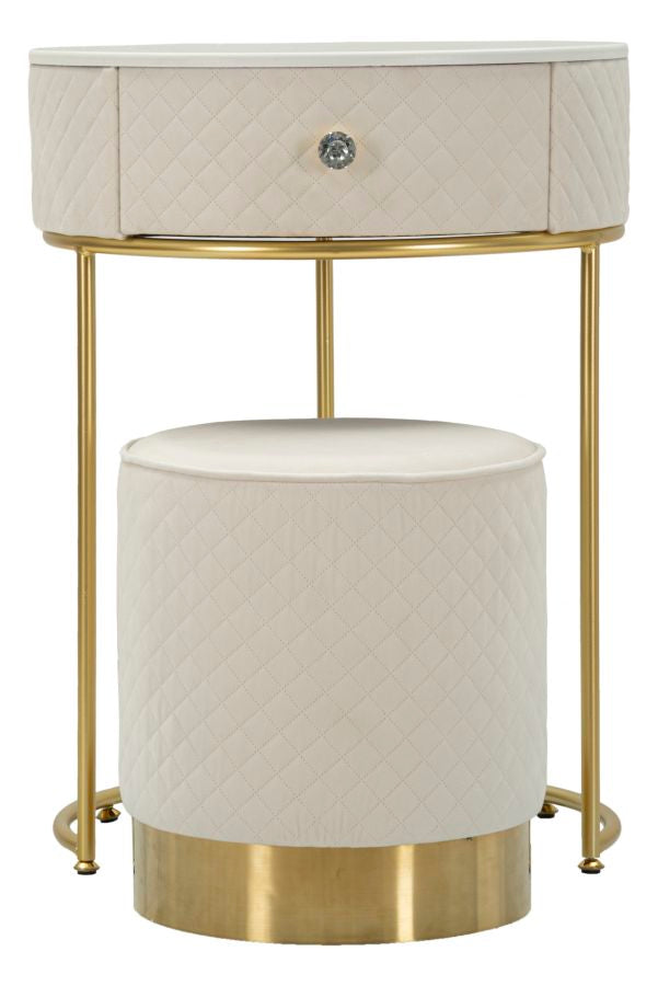 Mesita de noche crema con puf a juego – Velit tocador