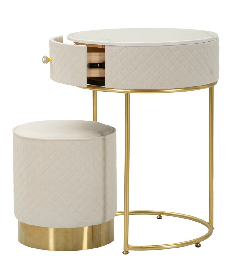 Mesita de noche crema con puf a juego – Velit tocador