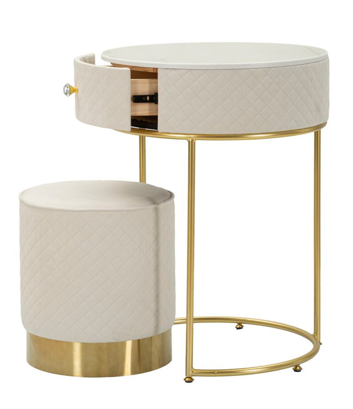 Mesita de noche crema con puf a juego – Velit tocador