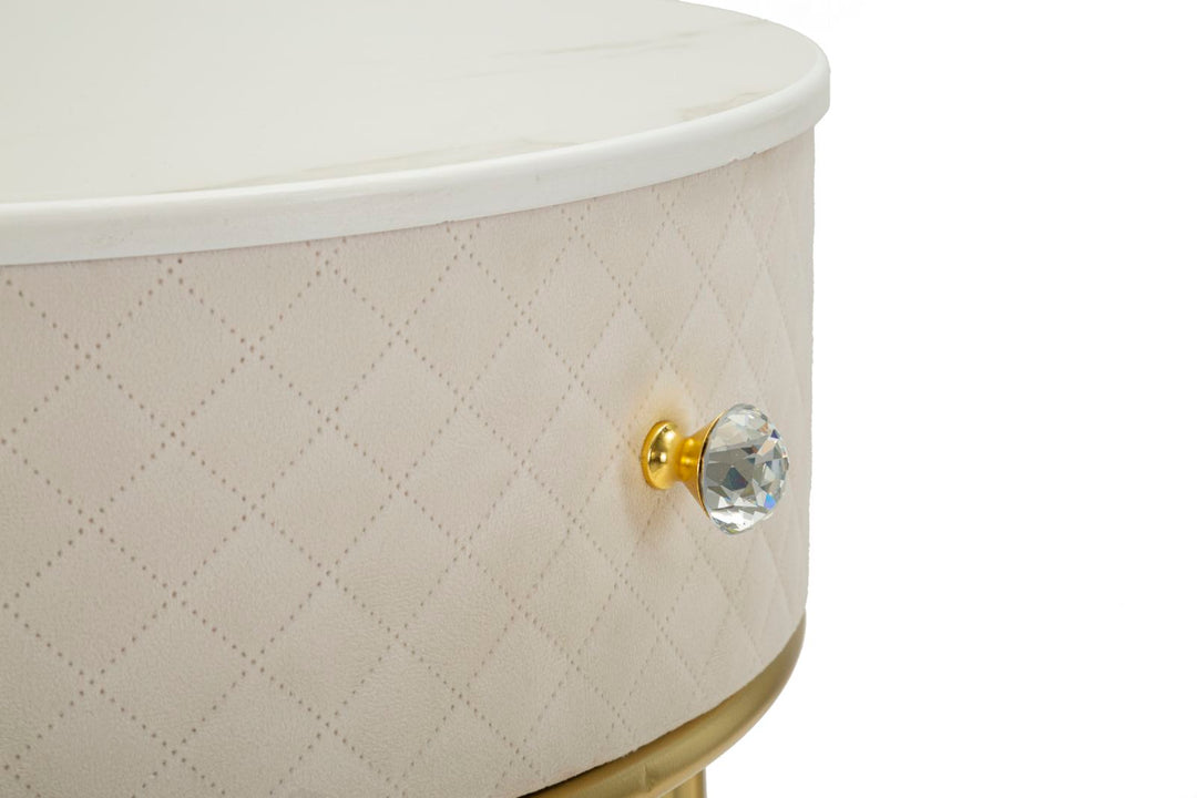 Mesita de noche crema con puf a juego – Velit tocador