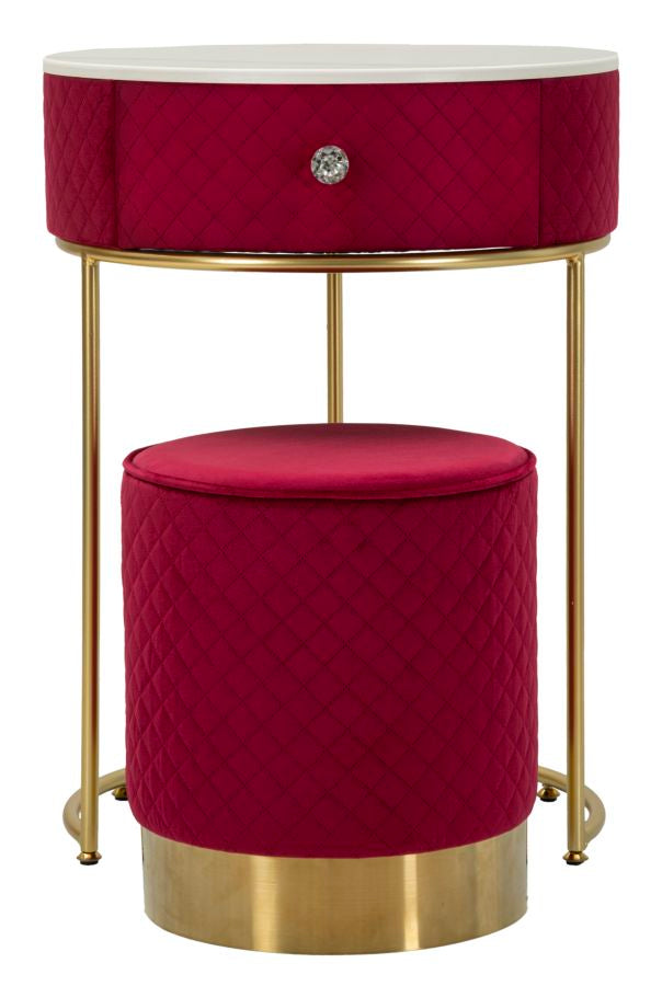 Mesita de noche roja con puf a juego – Velit tocador