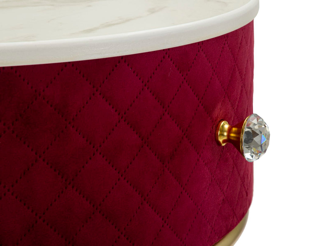 Mesita de noche roja con puf a juego – Velit tocador
