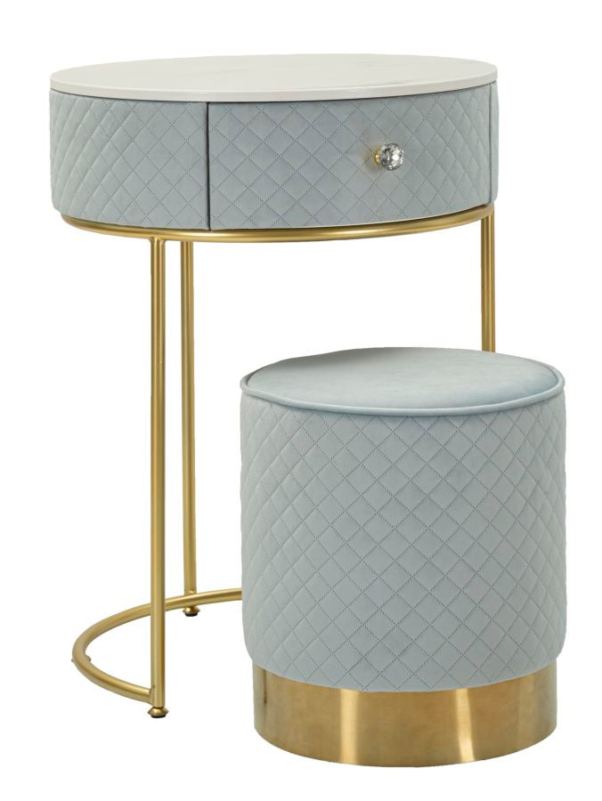 Mesita de noche azul claro con puf a juego – Velit tocador