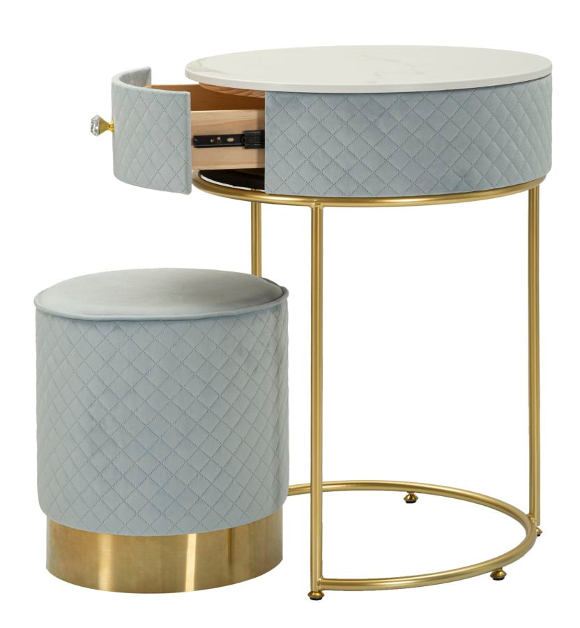 Mesita de noche azul claro con puf a juego – Velit tocador