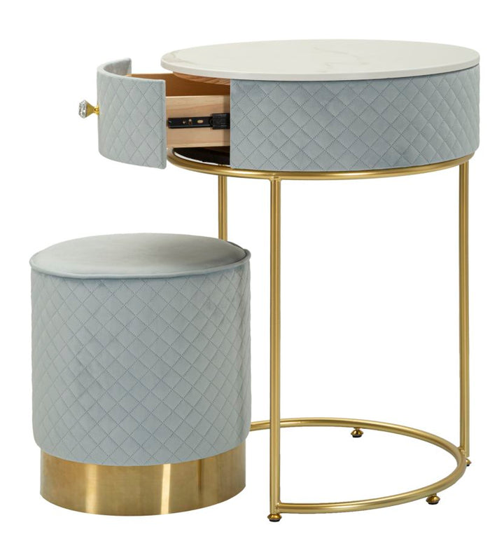 Mesita de noche azul claro con puf a juego – Velit tocador
