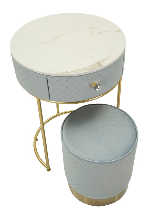 Mesita de noche azul claro con puf a juego – Velit tocador