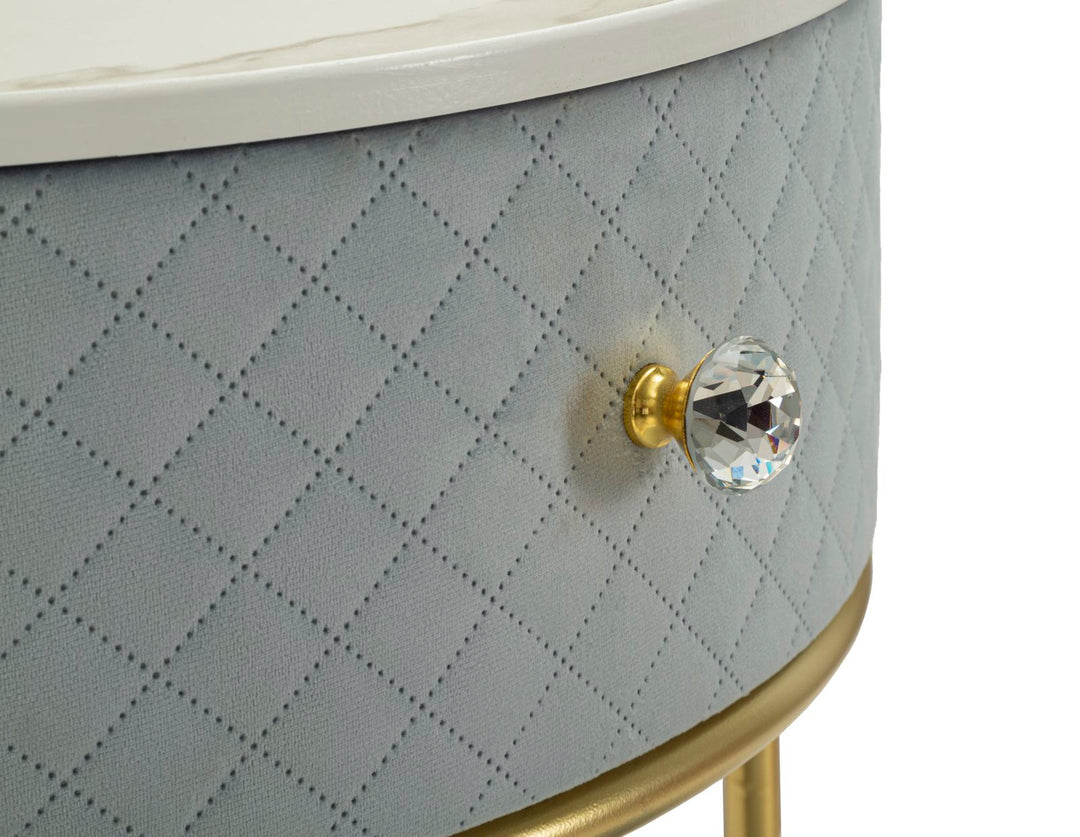 Mesita de noche azul claro con puf a juego – Velit tocador