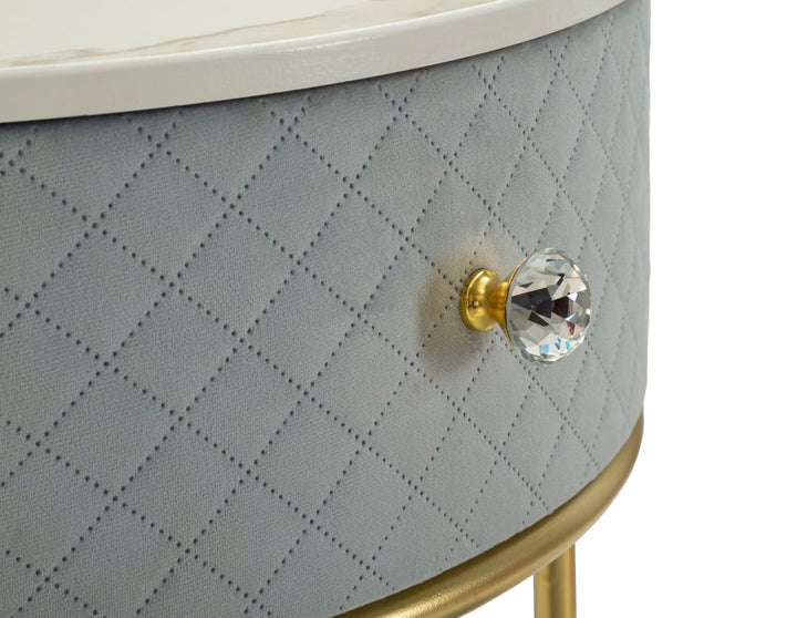 Mesita de noche azul claro con puf a juego – Velit tocador