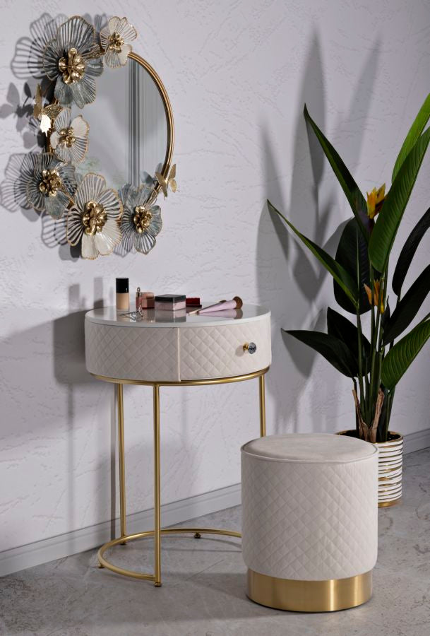 Mesita de noche crema con puf a juego – Velit tocador