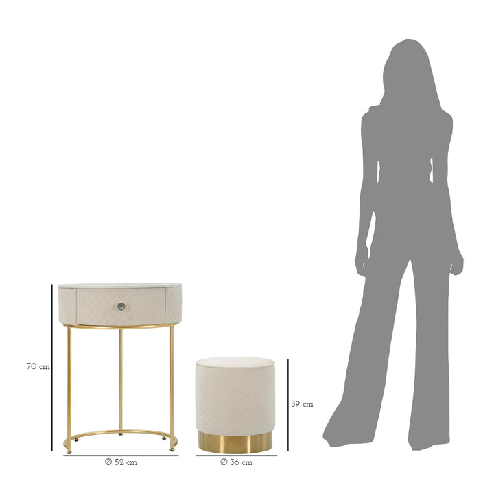 Mesita de noche crema con puf a juego – Velit tocador