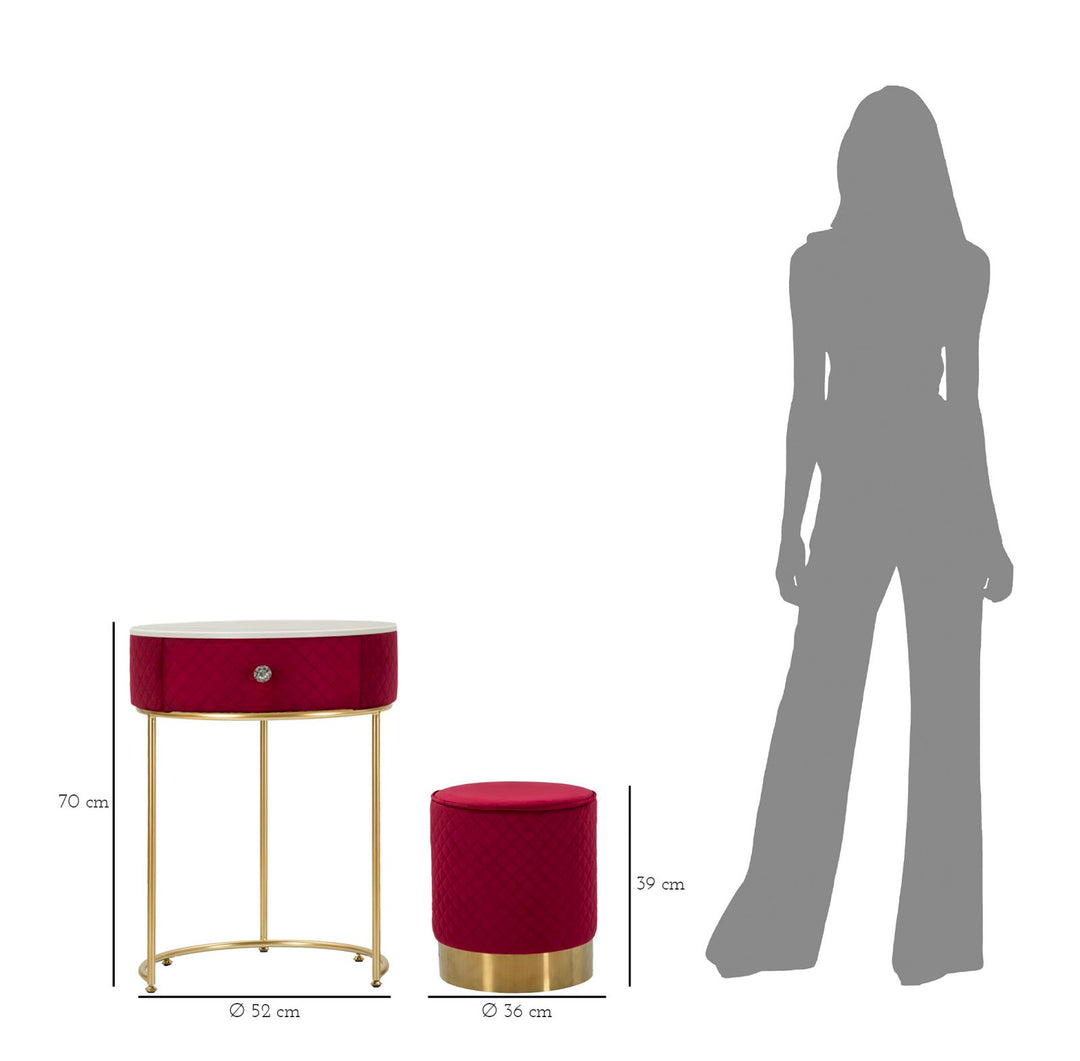 Mesita de noche roja con puf a juego – Velit tocador