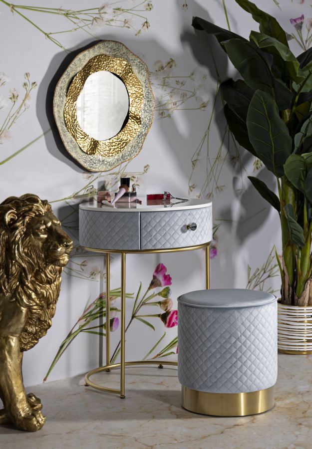 Mesita de noche azul claro con puf a juego – Velit tocador