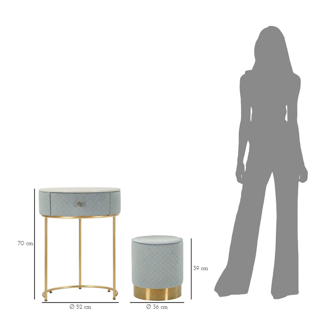 Mesita de noche azul claro con puf a juego – Velit tocador