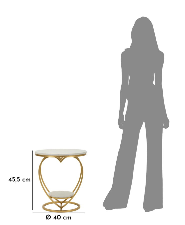 Mesa auxiliar de metal dorado con base en forma de corazón – Heart diseño moderno