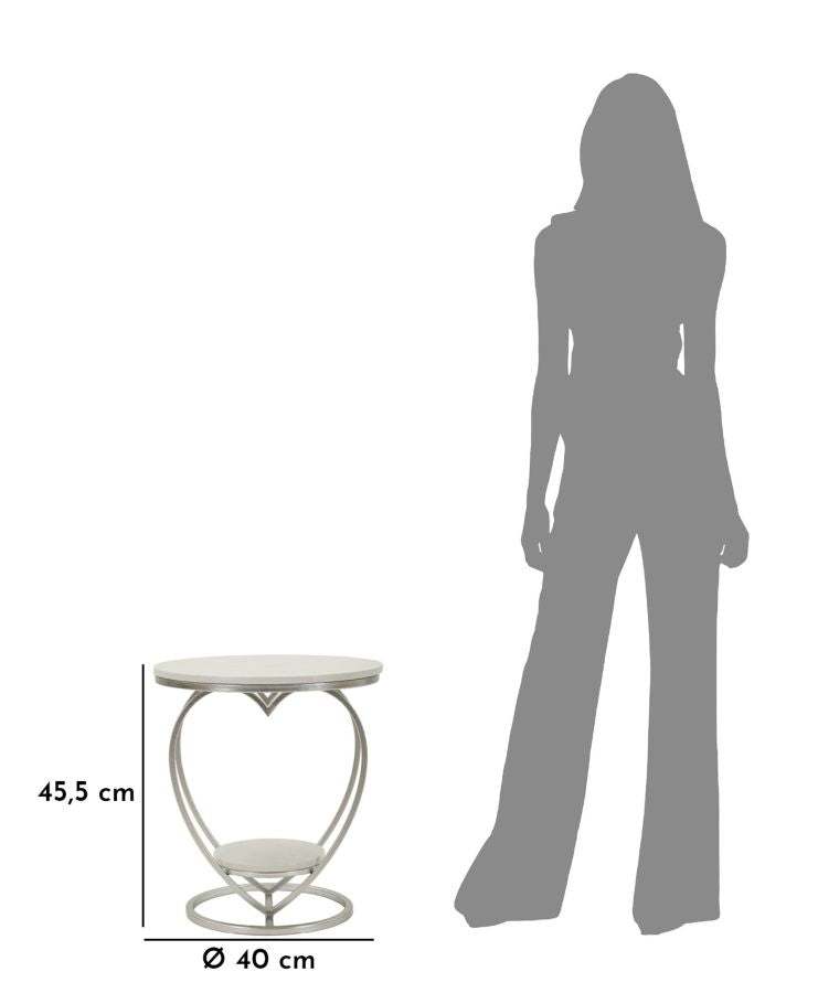 Mesa auxiliar de metal plateado con base en forma de corazón – Heart acento moderno