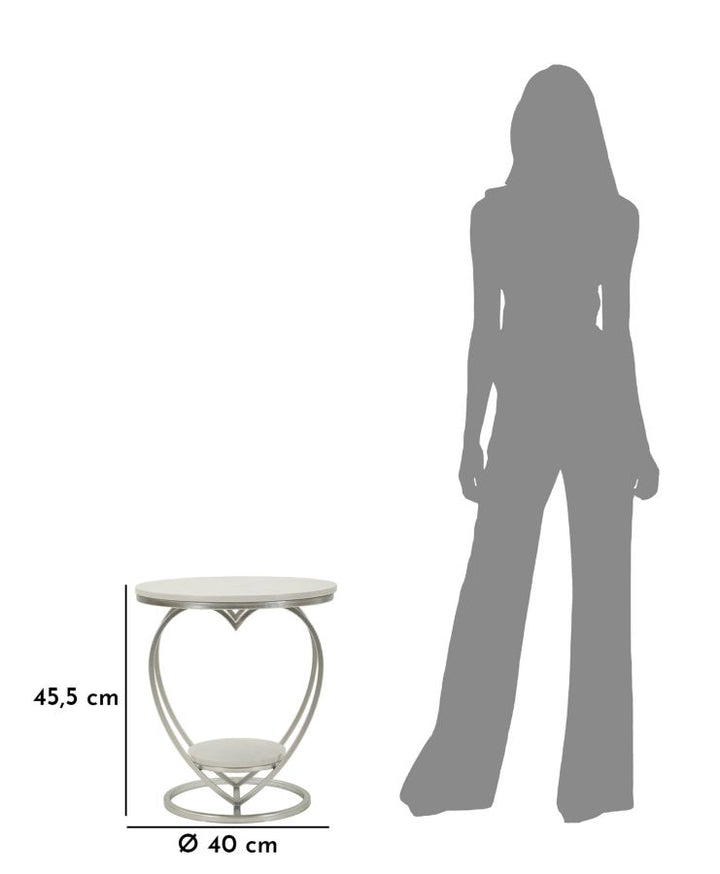 Mesa auxiliar de metal plateado con base en forma de corazón – Heart acento moderno