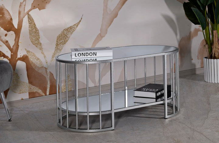 Mesa de centro rectangular de cristal con estructura de metal – Smirne moderna