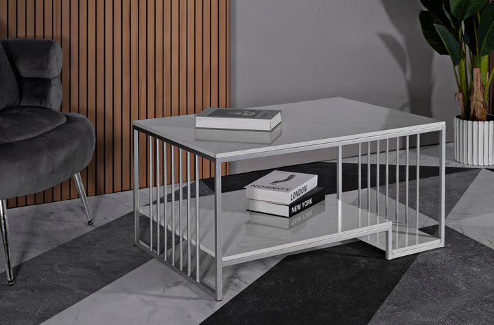 Mesa de centro rectangular con base de metal – Kayseri Collection