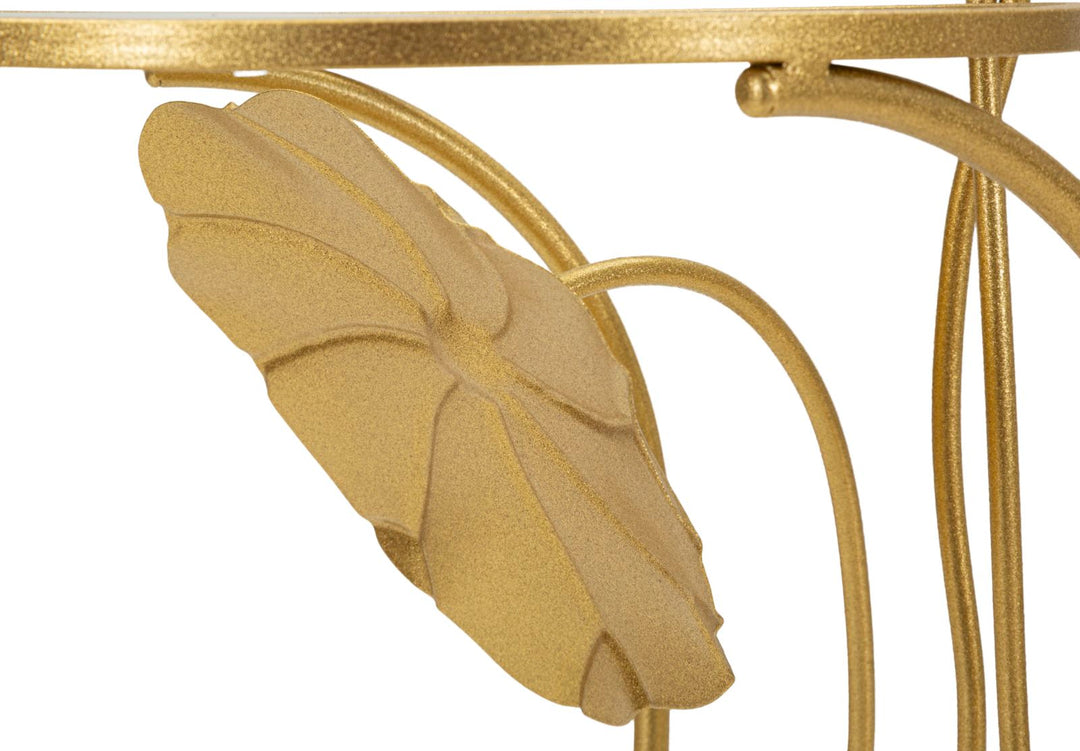 Mesa auxiliar de metal dorado con 2 estantes – Flowers diseño decorativo