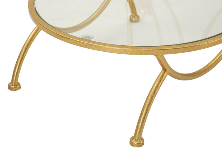 Mesa auxiliar de metal dorado con 2 estantes – Flowers diseño decorativo