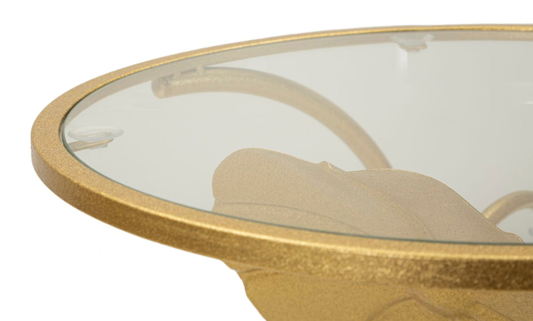 Mesa auxiliar de metal dorado con 2 estantes – Flowers diseño decorativo