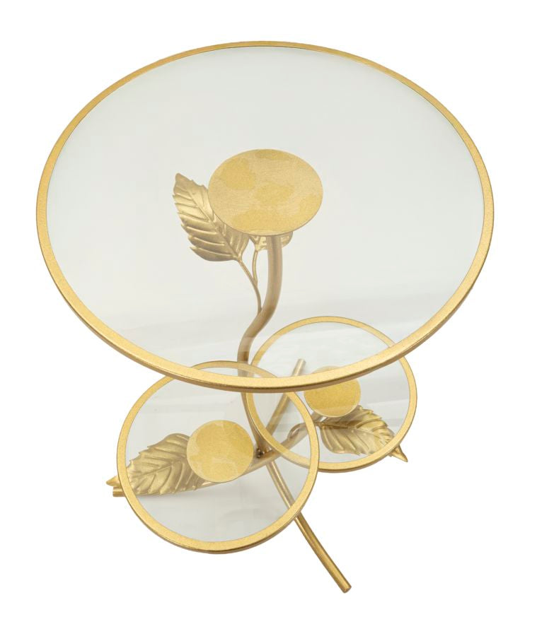 Mesa auxiliar de metal dorado con 3 estantes – Leaf diseño decorativo