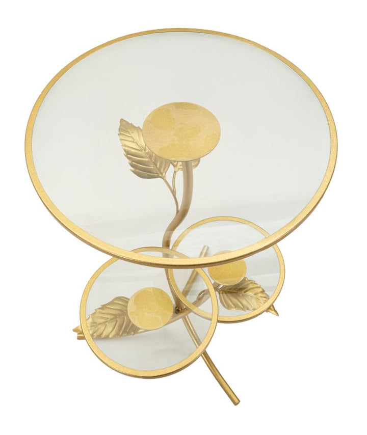 Mesa auxiliar de metal dorado con 3 estantes – Leaf diseño decorativo