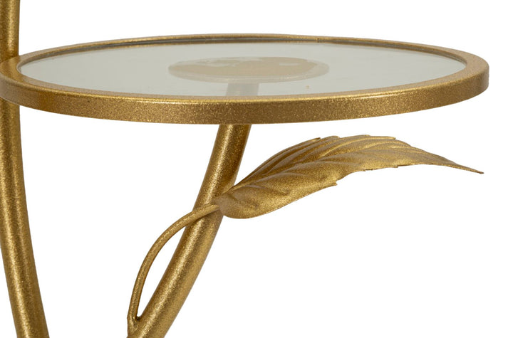 Mesa auxiliar de metal dorado con 3 estantes – Leaf diseño decorativo