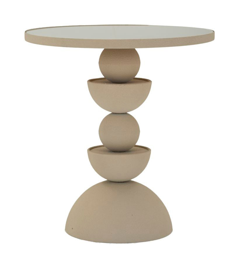 Mesa auxiliar redonda beige con superficie de espejo – Dune acento moderno