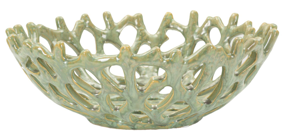 Cuenco decorativo con forma de coral verde – Cuenco de acento moderno