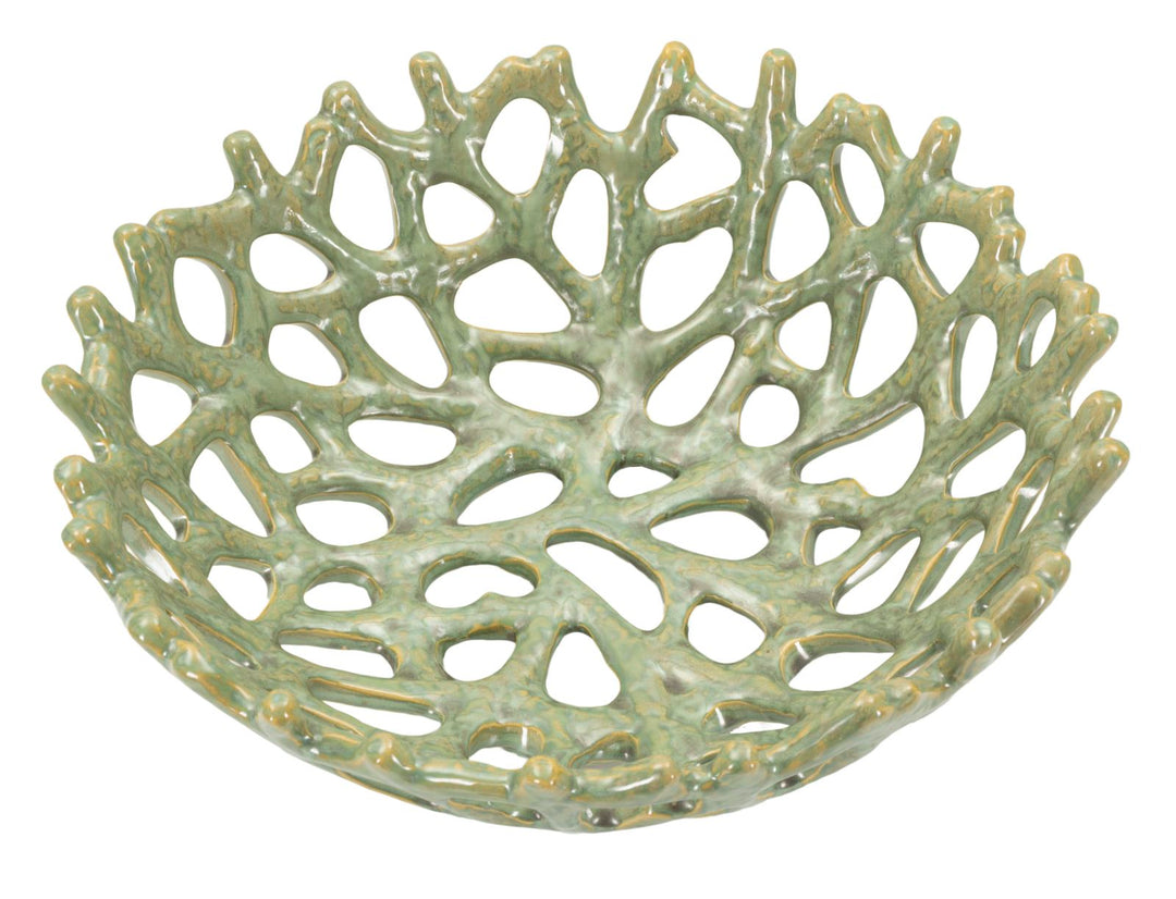 Cuenco decorativo con forma de coral verde – Cuenco de acento moderno
