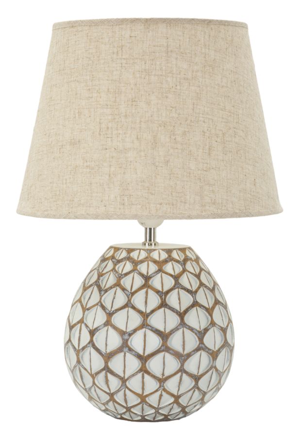 Lámpara de mesa de resina blanca con pantalla de tela – Tibet diseño moderno