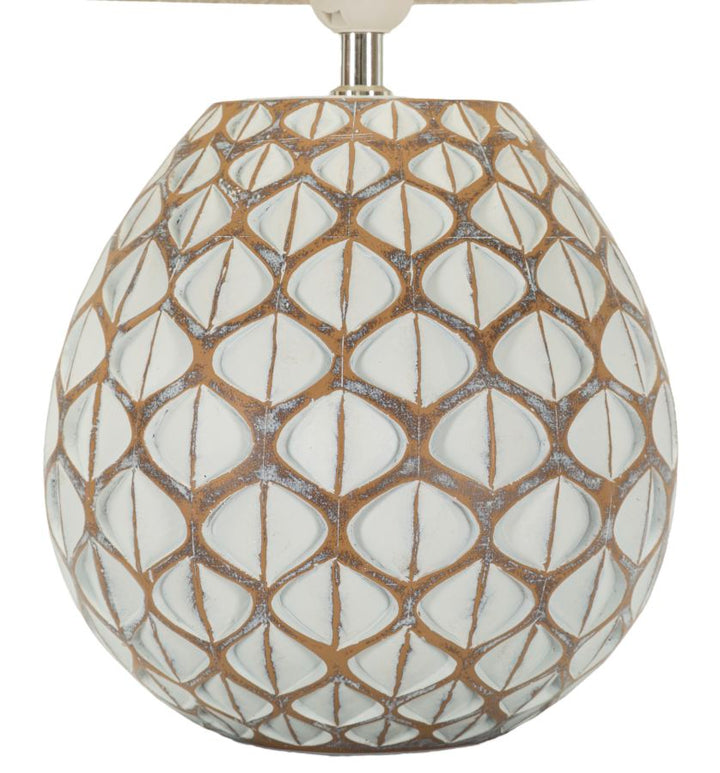 Lámpara de mesa de resina blanca con pantalla de tela – Tibet diseño moderno