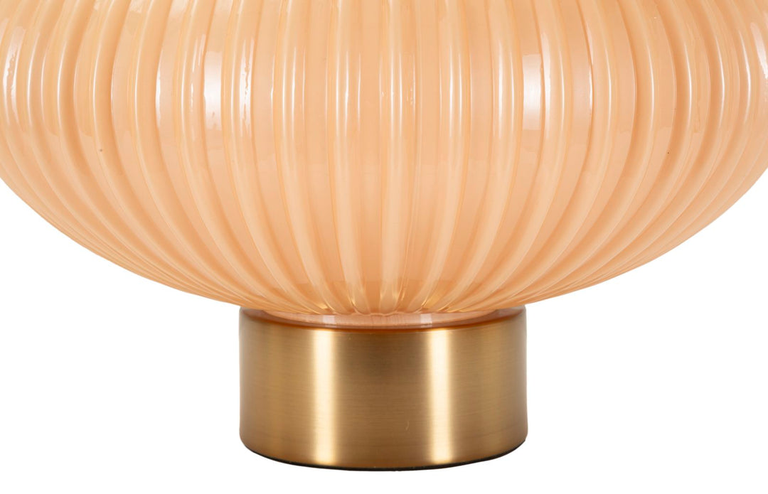 Lámpara de mesa redonda dorada y beige con pantalla de tela – Perly moderna