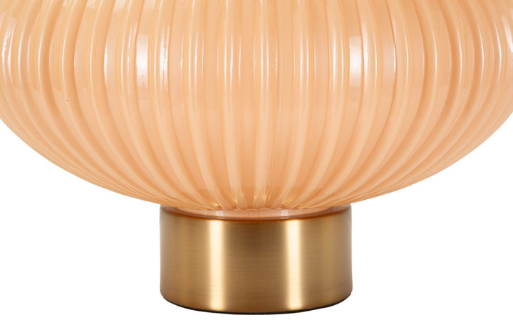 Lámpara de mesa redonda dorada y beige con pantalla de tela – Perly moderna