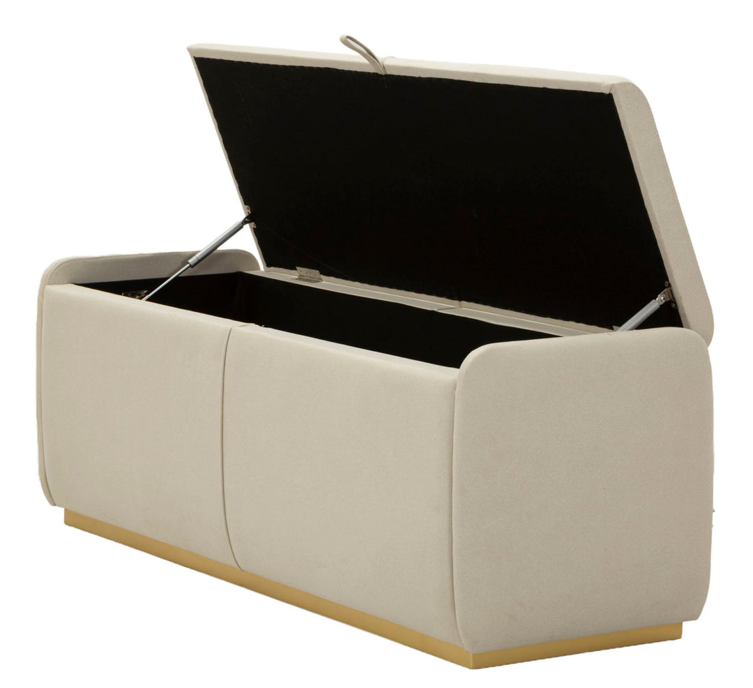 Banco tapizado beige con almacenaje – Beauty asiento moderno