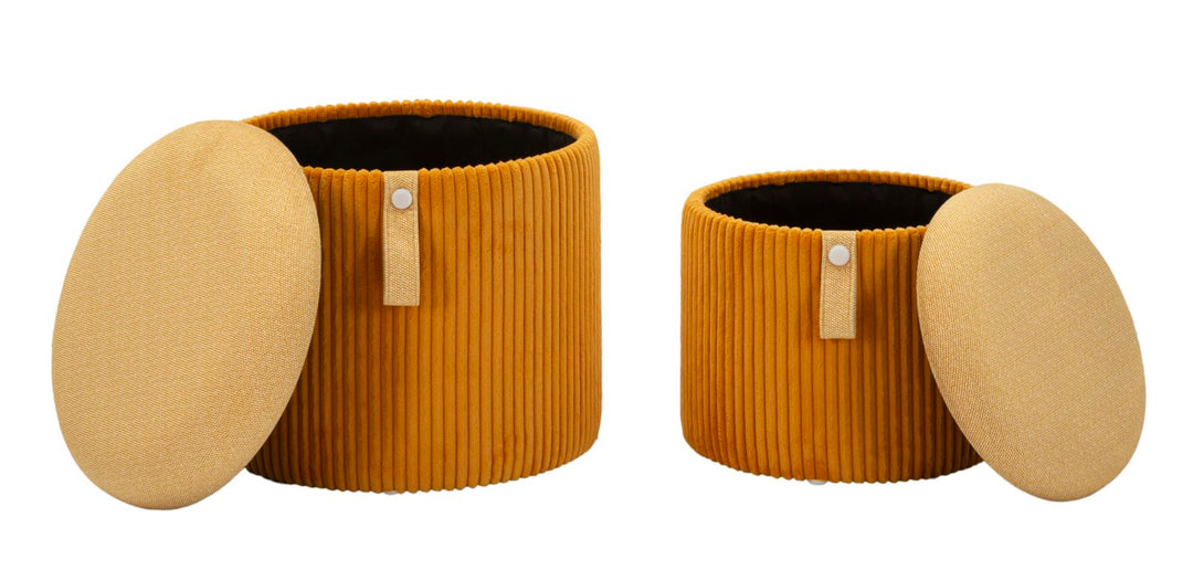 Juego de 2 pufs de terciopelo mostaza con almacenaje – Bolzano otomanas modernas