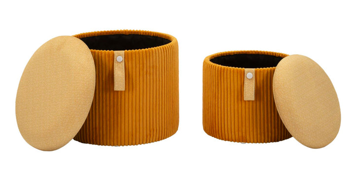 Juego de 2 pufs de terciopelo mostaza con almacenaje – Bolzano otomanas modernas