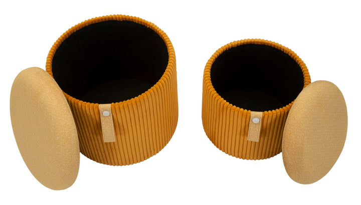 Juego de 2 pufs de terciopelo mostaza con almacenaje – Bolzano otomanas modernas