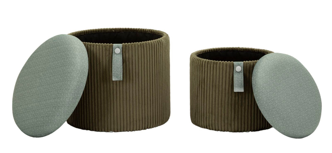 Juego de 2 pufs de terciopelo verde con almacenaje – Bolzano otomanas modernas