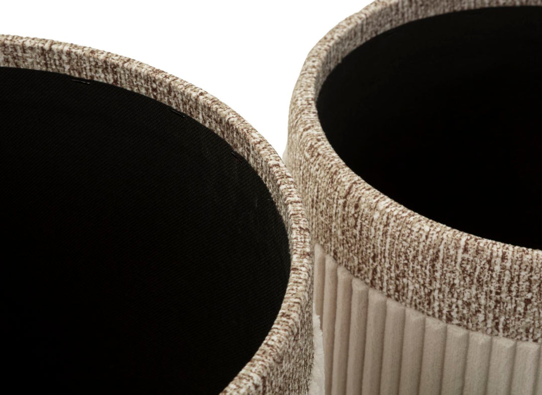 Juego de 3 pufs tapizados crema con almacenaje – Curtain Collection