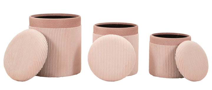 Juego de 3 pufs tapizados rosa con almacenaje – Curtain Box Collection