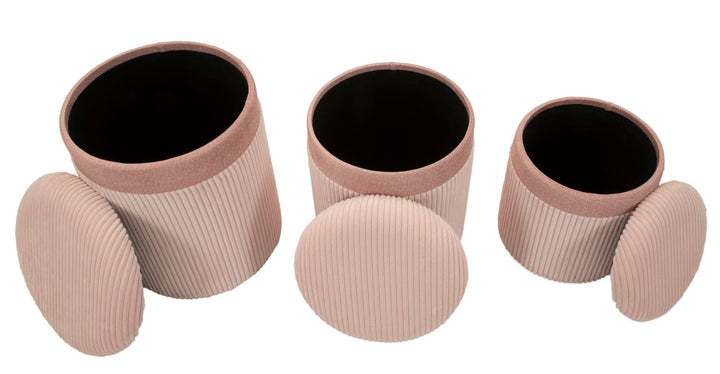 Juego de 3 pufs tapizados rosa con almacenaje – Curtain Box Collection