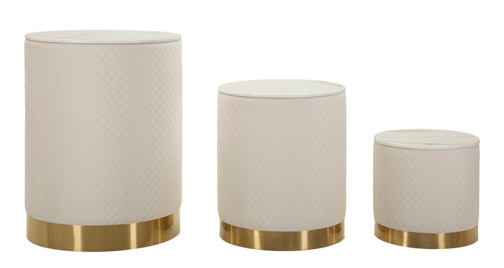Juego de 3 pufs tapizados con almacenaje – Display Shop diseño moderno