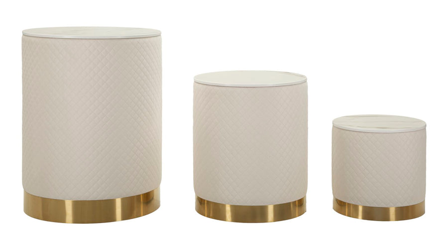 Juego de 3 pufs tapizados con almacenaje – Display Shop diseño moderno