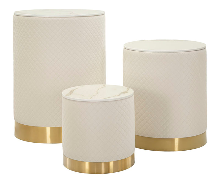 Juego de 3 pufs tapizados con almacenaje – Display Shop diseño moderno