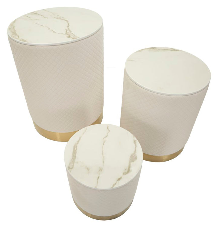 Juego de 3 pufs tapizados con almacenaje – Display Shop diseño moderno