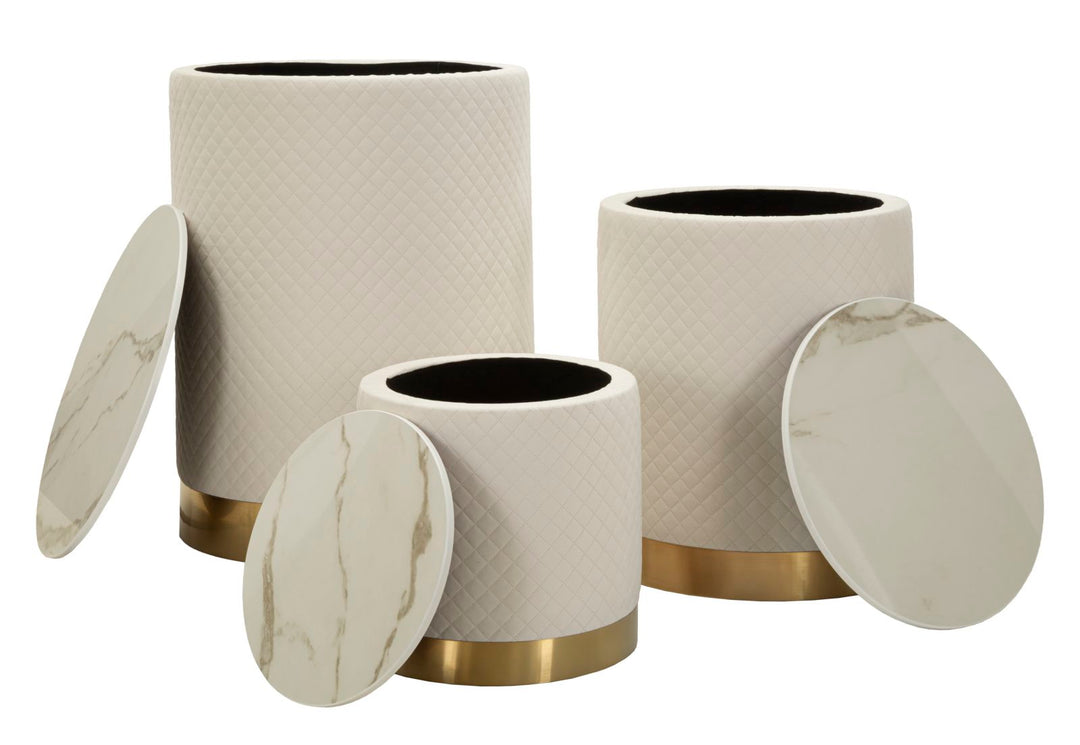 Juego de 3 pufs tapizados con almacenaje – Display Shop diseño moderno