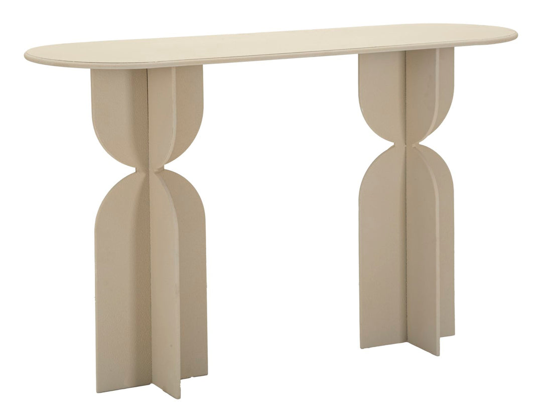 Mesa consola beige con base escultural – Dune recibidor moderno