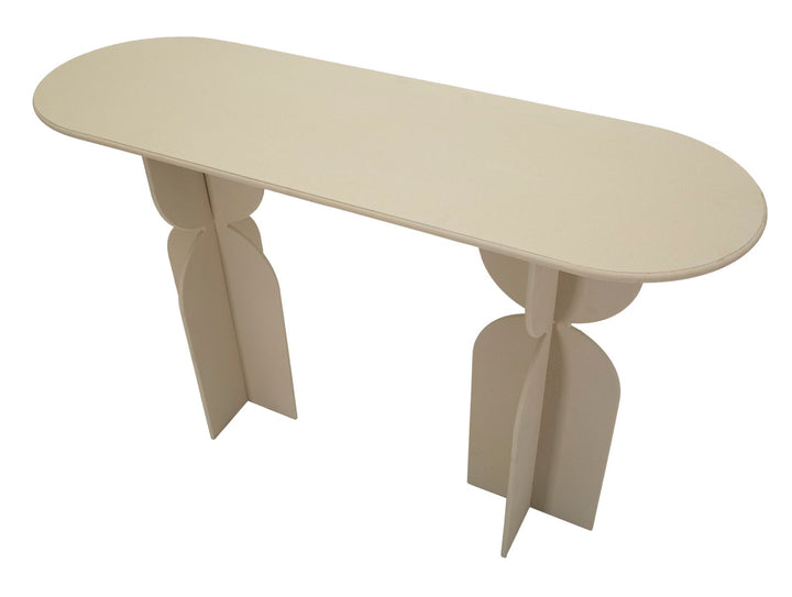 Mesa consola beige con base escultural – Dune recibidor moderno